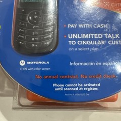 Motorola C series C139 With Color Screen- Black (AT&T) Cellular Phone Brand New