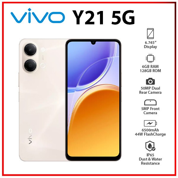 VIVO Y21 5G 6GB+128GB GOLD Dual SIM Octa Core Unlocked Android Cell Phone