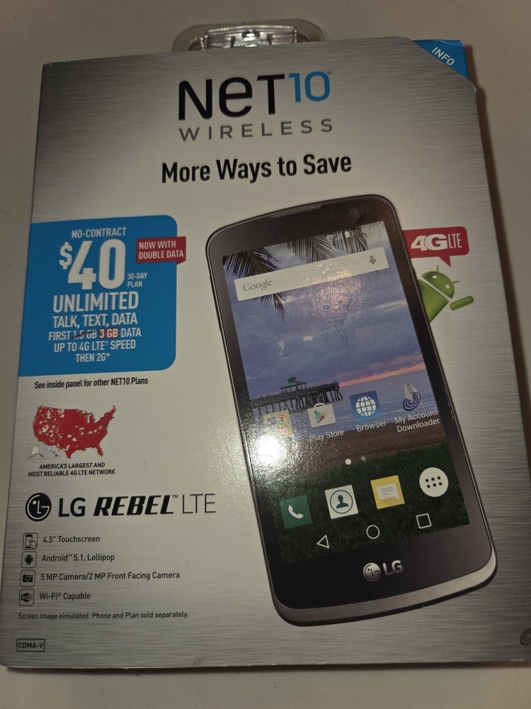 Net10 Wireless Lg Rebel LTE Cellphone 4.5 Inch Touchscreen Camera NEW