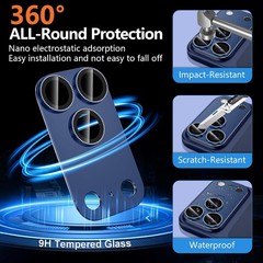 Navy Blue Camera Lens Protector 9H Tempered Glass for iPhone 17 Pro Max, Full Co