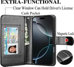 Wallet Case for iPhone 17 Pro Max Leather Flip w/ Card Holder & Strap Kickstand