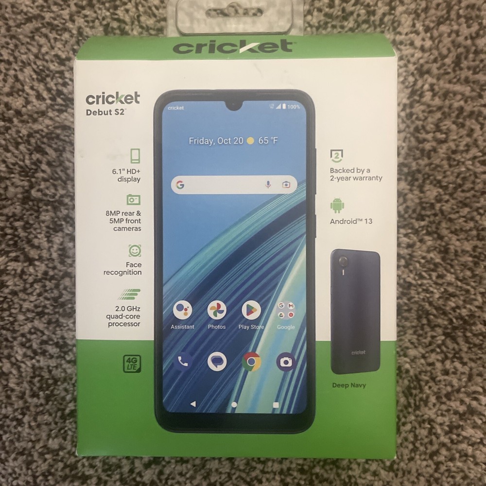 CRICKET DEBUT S2 PREPAID Smart Phone NEW FACE RECOGNITION 6.1 HD DISPLAY