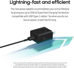 25W USB-C Fast Wall Charger for Galaxy Devices with Cable