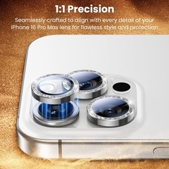 Camera Lens Protector for iPhone 16 Pro Max / 16 Pro / 14 Pro Max – Glitter Silv