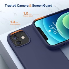 Liquid Silicone Gel Rubber Case for iPhone 12/12 Pro, Shockproof, Dark Blue