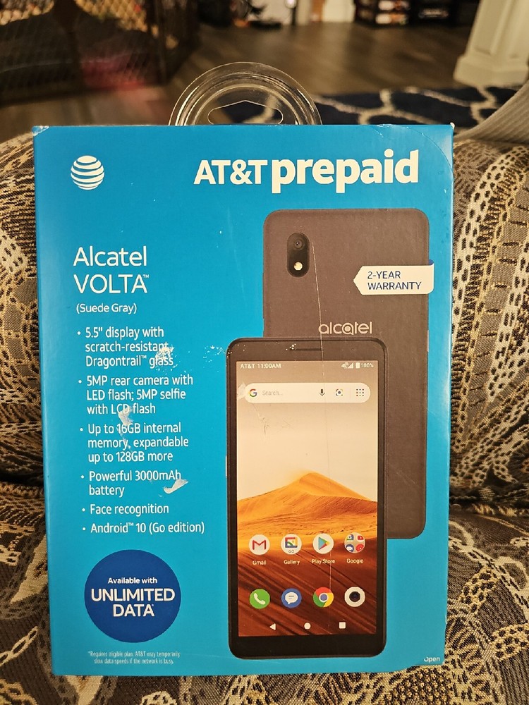 New AT&T Alcatel Prepaid Volta 16GB Suede Gray 5.5&Prime; Display Prepaid Smartphone