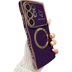 For Samsung Galaxy S25 Ultra Case w/ Curly Shape Love Heart Luxury Plating Cover