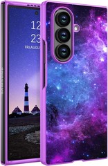 Glow in the Dark Slim Protective Case for Samsung Galaxy Z Fold 7, Purple Nebula