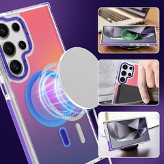 Magnetic Case for Samsung Galaxy S24 Ultra Slim Translucent Matte Purple Design