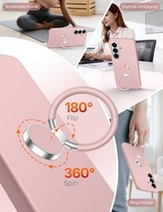 Silicone Case for Samsung Galaxy S26 Plus – Shockproof Pink Cover with Ring Stan