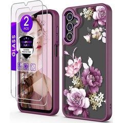 Military Grade Slim TPU & Hard PC Case + Tempered Glass for Galaxy A25 5G – Purp