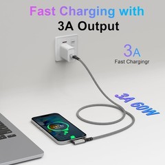 8FT 3A Fast Charging USB-C Cable for iPhone 15 Pro Max, Galaxy S25/S24