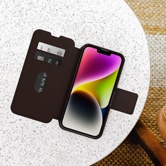 iPhone 14 Plus Strada Series Case – Espresso, Card Holder, Genuine Leather, Foli