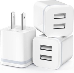 Dual Port USB Wall Charger 3-Pack, 2.1A 5V Power Adapter Plug Block