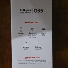 BLU G35 Smartphone Black Android Unlocked Dual SIM 4G LTE. AT&T Mobile Phone.