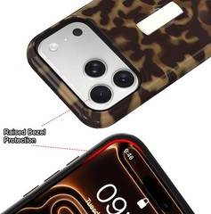 iPhone 17 Pro Max Case with Finger Strap Kickstand, Stylish Amber Leopard Cover