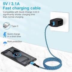 2-Pack 6FT USB-C Fast Charger, 3.1A Type A, for Samsung Galaxy A16 A17