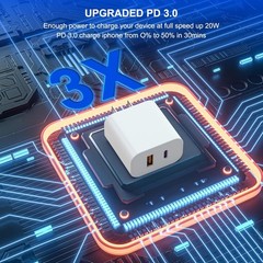 3 Pack i Phone 17 16 15 14 USB C Charger Block 20W Dual Port QC PD 3.0 Wall Char