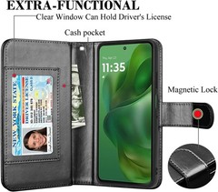 Motorola Moto G Power 5G 2025 Case, PU Leather Wallet Case with Card Slots, Blac