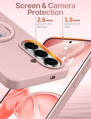 Silicone Case for Samsung Galaxy S26 Plus – Shockproof Pink Cover with Ring Stan
