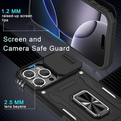 Case for iPhone 16 Pro Max with Slide Camera Cover and Screen Protector, Black