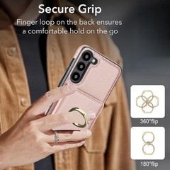 Samsung Galaxy S22 Case Wallet with Card Holder, 360° Rotation Ring Holder Cover