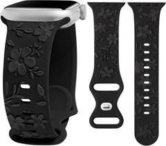 Floral Engraved Cherry Blossoms Soft Silicone Strap for Apple Watch Band 38-49mm