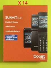 Lot of 14 Boost Mobile Prepaid Summit Flip Phone, 8GB Black, New Sealed