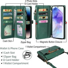 Samsung Galaxy A55 5G Wallet Case for Women, RFID Blocking Card Holder, Blackish