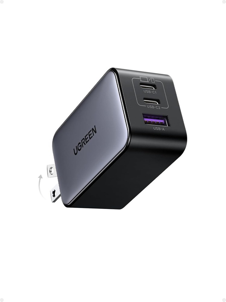65W GaN USB C Wall Charger, 3-Port Compact Foldable Fast Charger Power Adapter