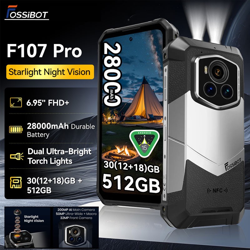 28000mAh FOSSiBOT F107 PRO 5G 4G Rugged Phone Android 15 Starlight Night Vision