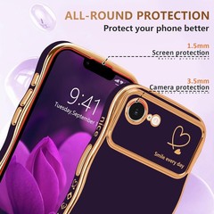 Cute Dark Purple Wave Frame Case for iPhone 16e/17e, Women&rsquo;s Shockproof Cover