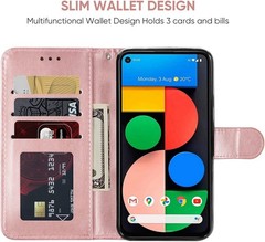 Case for Google Pixel 5 GD1YQ Wallet Case with Tempered Glass Screen Protector