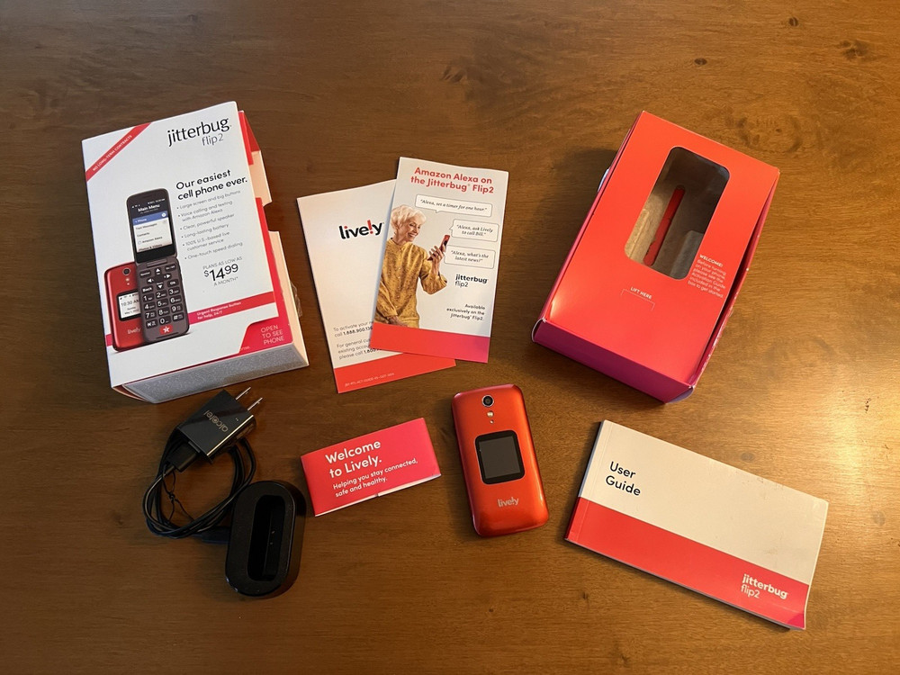 RESET Complete Sealed Jitterbug Flip2 Cell Phone for Seniors Large Screen Red