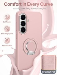 Silicone Case for Samsung Galaxy S26 Plus – Shockproof Pink Cover with Ring Stan