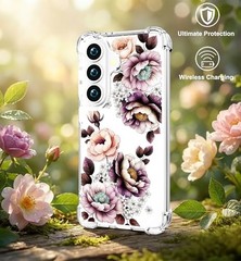 Samsung Galaxy S26 Rugged Clear Phone Case Funda Protector Cover Skin Pink Print