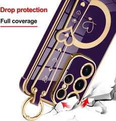 1. For Samsung Galaxy S26 Ultra Case, Cute Heart Design, Dark Purple, Gold Edge