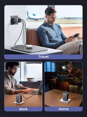 65W GaN USB C Wall Charger, 3-Port Compact Foldable Fast Charger Power Adapter