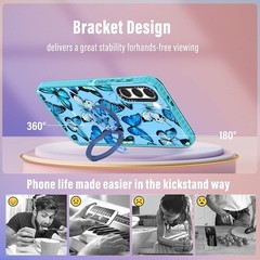 Cute Blue Butterfly Print Case for Samsung Galaxy S22, Girly Design with Ring Ki