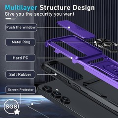 Samsung Galaxy S25 FE Case Built in Slide Camera Lens Cover + Screen Protector +