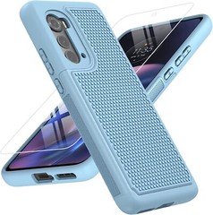for Motorola Edge 2022 Case with Tempered Glass Screen Protector Blue
