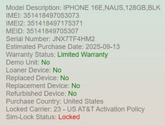 Apple iPhone 16e A3212 128GB AT&T Locked 100% Battery Health Smartphone
