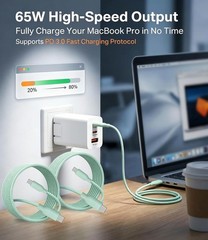 65W USB-C Fast Charger Wall Adapter with 3 Cables (1.2m & 0.6m) for Phone, Table