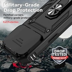 iPhone 17 Pro Max Case with Slide Camera Cover & Kickstand, Military Grade Black