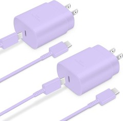 2-Pack 25W Type-C Fast Charger Block for Galaxy S23 Ultra/S22 6ft Cable