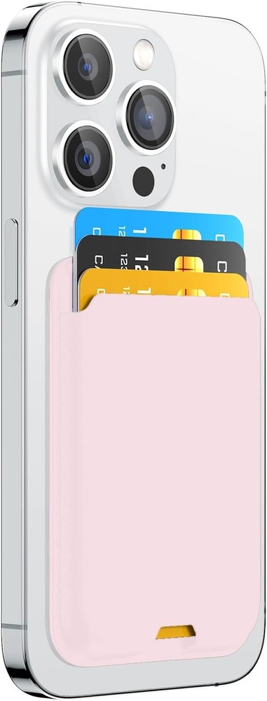 Phone Card Holder Leather Stick-On Wallet for iPhone Android 4 Cards Pink Light!