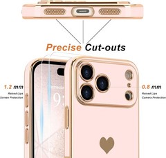 2PCS Case & Screen Protector for iPhone 17 Pro Light Pink Cute Girly Design