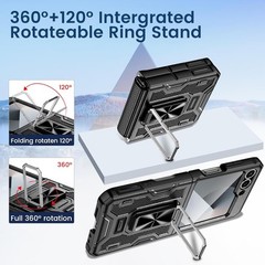 Galaxy Z Flip 6 Case, 360° Rotatable Ring Kickstand & Belt Clip Holster – Black