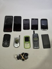 Lot of 9 Mixed Cell Phones & Accessories LG Samsung Ericsson – For Parts