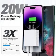3-Pack 20W Dual Port USB-C Fast Charger Wall Adapter for iPhone 14/13/12